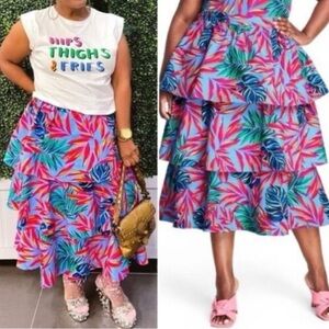 Tabitha Brown Target Tropical print tiered midi skirt XL new w/tags
